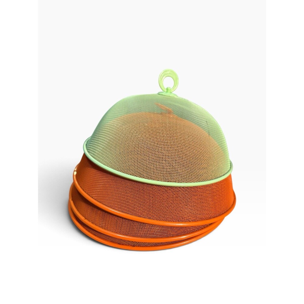 Set of 4 Mesh Food Covers Picnic Outdoor Party Green Orange